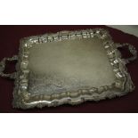 Sheridan silver plated Geo.III style tray with engraved acanthus decoration and cast scroll border