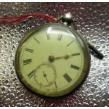 Un-named silver cased pocket watch for Chester 1895, with key and with repair slip in rear of case