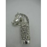 Silver plated walking cane handle in the form of a horse head
