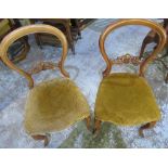 Set of four Victorian walnut balloon back salon chairs, with serpentine seat on moulded cabriole