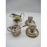 Pair of hallmarked silver candlesticks, Birmingham 1952-1953, hallmarked silver jug, London 1939,