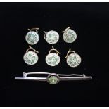 Set of six enamel dress studs with ivy design, and a silver and enamel bar brooch stamped 935Silver