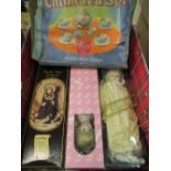 Boxed mid 1960's dolls china tea service, boxed C20th French porcelain headed doll H40cm, and five