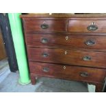 Early C19th mahogany chest of two short and three long graduated cock beaded drawers with brass