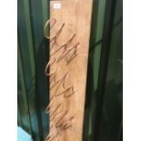 Rustic pine and bent copper six bottle wine rack H154cm W22cm