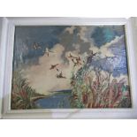 H.Simms (C20th): "Wild Geese In Flight", oil on board, signed, 24cm x 33cm