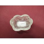 Oriental carved rock crystal oval pin tray with carved scroll decoration W7.5cm D5.5cm H3cm