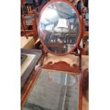 Geo.III style mahogany fretwork upright mirror W69cm D43cm and a Geo.III style dressing table mirror