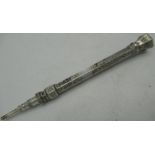 19th C white metal hexagonal propelling pencil, bright cut decoration, screw off flared terminal set