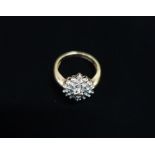 Hallmarked 9ct gold and diamond cluster ring stamped 375 Birmingham 1994 Size I 1/2 gross 2.9g
