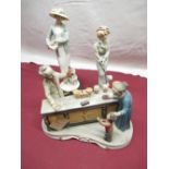 Capo De Monte group "The Pharmacist" signed, No.642 H21cm, and a pair of Italian female figures
