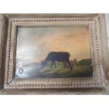Dutch School (early C19th): Cattle in a wooded landscape, oil on oak panel, H24cm W32cm, with old