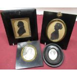 Victorian oval silhouette portrait in ebonised frame W12cm x H14cm, a Victorian portrait of a