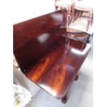 William IV rosewood rectangular tea table, folding top on square tapering column with bun turned