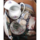Victorian water jug, blue and white four piece tea service, two Masons Persiana pattern plates and