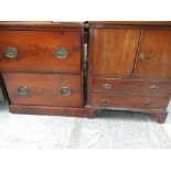 Geo.III mahogany side cabinet converted from a commode, with a pair of doors above two drawers on