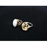 9ct gold opal ring stamped 9ct Size K and a Hallmarked 9ct gold and yellow stone ring Size O