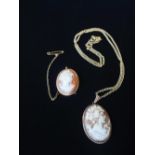 Hallmarked 9ct gold mounted cameo pendant on curb chain necklace and a hallmarked 9ct gold mounted