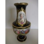 19th/20th C continental porcelain vase depicting Josephine with gilt detail and turned circular base