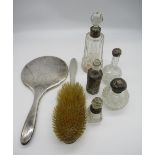 Hallmarked Sterling silver dressing table set of a hair brush and hand mirror with etched back,