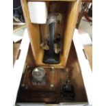 Russian monocular microscope H007, in fitted case with lenses, Edwardian cut glass inkwell in oak