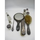 Hallmarked Sterling silver dressing table set of two brushes, a Hallmarked Sterling silver hand