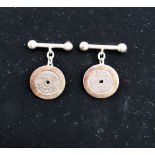 Pair of Chinese silver roundel cufflinks with character marks to front stamped WC 90 06 0.2ozt