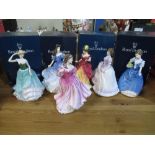 Royal Doulton figurines "Emily" HN4093, "Helen" HN3601(Figure Of The Year 1996), "Belle" HN3703 (