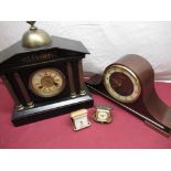 C20th ebonised architectural mantel clock, movement striking on a gong, a C20th President chiming