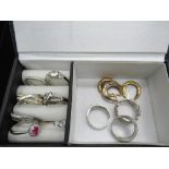 Collection of Silver rings set with CZ stones Sizes K (1), N(2), P(3) R 1/2, three 9ct gold single