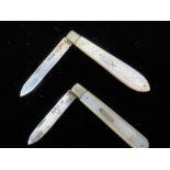 Hallmarked Sterling silver folding pocket knife with mother of pearl handle and bright cut blade,