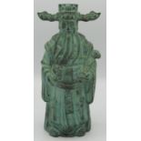Green verdigris patinated cast metal model of a Chinese elder, H24cm W11cm