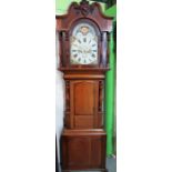 19th C welsh mahogany and oak long cased clock arched roman dial with painted moon phase