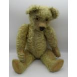 Chad Valley c1920s Moon Eyed straw filled teddy bear in golden mohair with large glass eyes, jointed