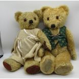 Merrythought c. 1940s teddy bear in golden mohair with glass eyes, jointed arms and legs and