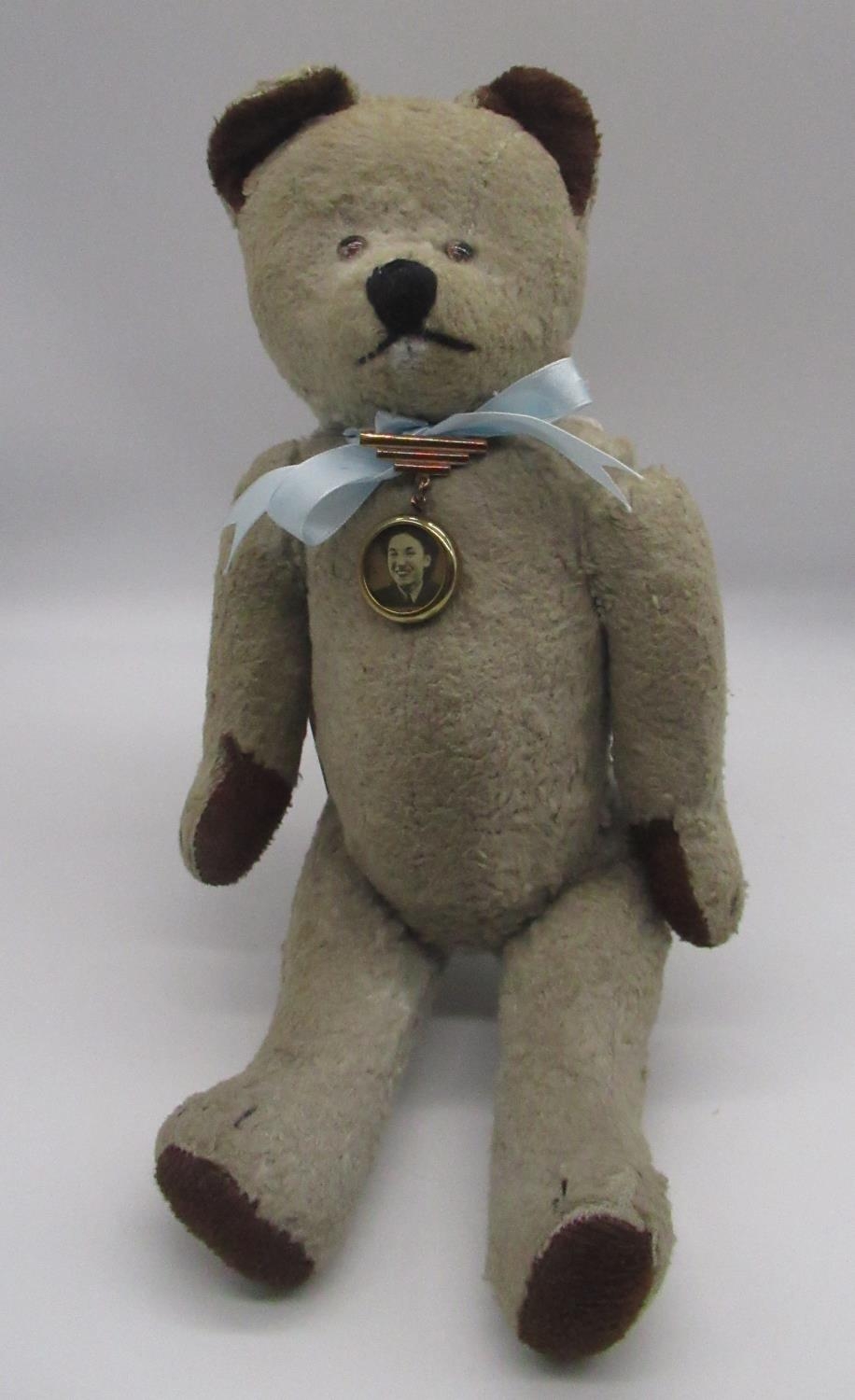 Circa 1930's possibly French teddy bear, in blonde mohair, with pale glass eyes, jointed arms and - Image 2 of 3