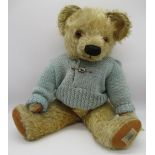 Chad Valley c1930s blonde mohair teddy bear with glass eyes, jointed arms and legs, swivel head,