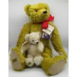 Merrythought large Alpha Farnell replica bear in golden mohair with red ribbon, Limited Edition 38/