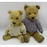 Chiltern c1930s teddy bear in golden mohair with glass eyes, jointed arms and legs and swivel