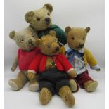 Collection of c. 1930s Chiltern teddy bears, including a teddy bear in golden mohair with glass