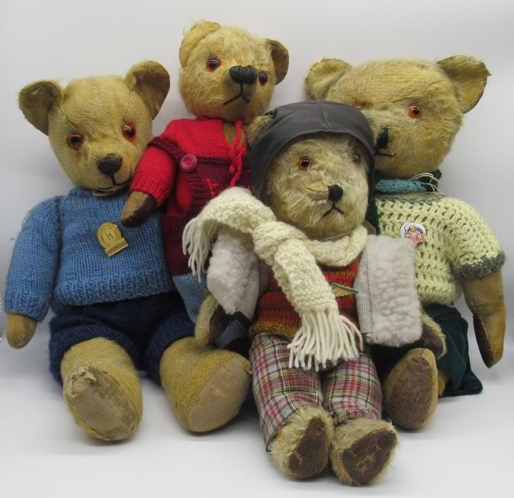 Collection of c. 1940/50's British teddy bears: Pedigree c. 1950's teddy bear with original pads,