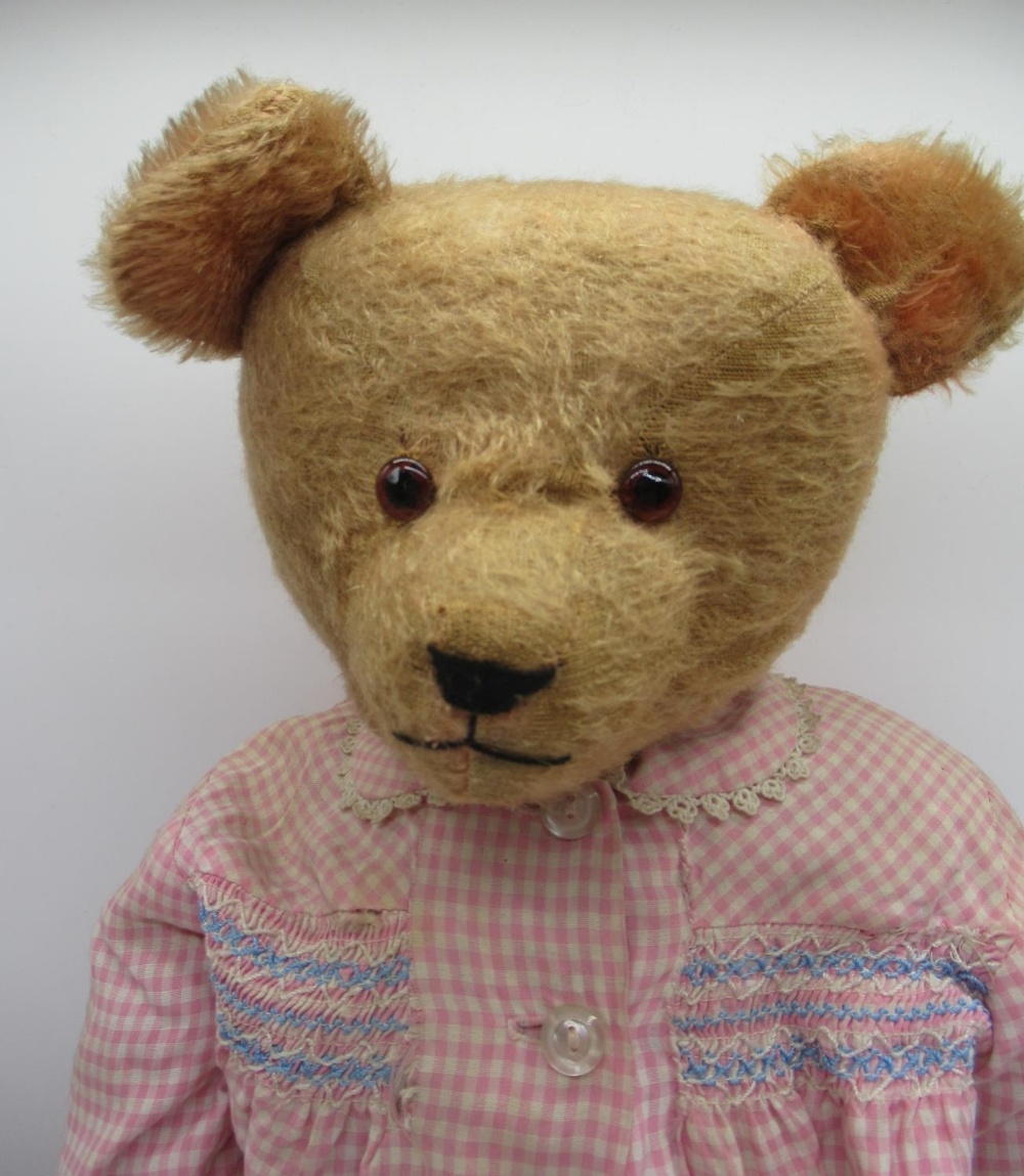 Circa 1920's American bear, in deep pink mohair, with glass eyes, jointed arms and legs and swivel - Image 2 of 5