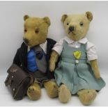 Chiltern c. 1930's School Boy teddy bear with glass eyes, jointed arms and legs and swivel head,