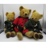Circa 1950's Pedigree teddy bear in golden mohair, with glass eyes, jointed arms and legs, swivel