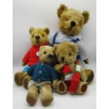 Collection of c. 1950s British teddy bears, including a pedigree teddy bear in golden mohair with