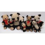 Collection of c1940s-1960s British Panda teddy bears including a 1940s artificial silk panda with