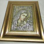 Religious Icon of Holy Mary, the Mother of God, 24ct gold and silver plated copy of an old Byzantine