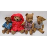 Collection of c1940s/50s British teddy bears including a c1950s Chiltern teddy bear in blonde mohair