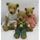 Chiltern c. 1930's Hugmee teddy bear with clear glass eyes, jointed arms and legs and swivel head,