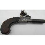 Small late C18th muff pistol by Atkins of London 1" 1/2 turn off barrel folding trigger and top